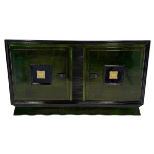 Credenzino Art Deco in Anilina Verde e Ottone attr. Valabrega, 1930s